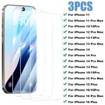 3PCS Full Cover Tempered Glass For iPhone 16 Pro Max Screen Protector on for iPhone 11 12 13 14 15 Pro Max 15 Plus 13 Mini Glass