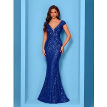 Elegantes Champagner-Abendkleid für Damen, lang, 2024, luxuriös, Meerjungfrau, formelle Pailletten, Abschlussball, Hochzeit, Party, Cocktailkleider