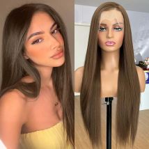 Blaugrüne braune lange seidige gerade synthetische Lace-Front-Perücke, freier Teil, 13 x 4 Lace-Frontal-natürliche Perücken für Frauen, tägliche Party, Cosplay