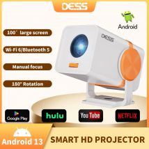 Projektor zewnętrzny DESS, Android 13, obsługa 4K, 1280*720P, Dual Wifi, 180 ° elastyczny przenośny mini projektor Bluetooth 5.0 do telefonu, idealny do kina