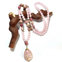 Halskette mit Rhodochrosit-Rosenquarz-Perlen und Rosenquarz-Anhänger für Männer und Frauen