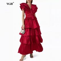 VGH Süße Patchwork Lace Up Party Kleider für Frauen V-ausschnitt Rüschen Hülse Backless Hohe Taille Gespleißt Falten Mode Kleid Weibliche