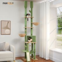 Albero per gatti con cactus dal pavimento al soffitto Torre per gatti Albero da arrampicata per gatti a 7 livelli con amache e condotti accoglienti 5 piattaforme Tiragraffi