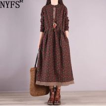 NYFS 2024 Neue Herbst Vintage Frau Kleid Vestido De Mujer Robe Elbise Kleine Blumen Spitzen Langarm Kleider