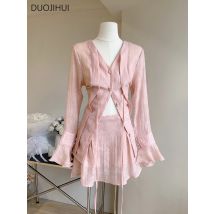 Duojihui neue zweiteilige einfarbige lässige Frauen röcke Sommer schicke Kordel zug Mode Button Top einfache lose S-M weibliche Röcke