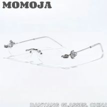 MOMOJA Women Luxury Small Oval Eyeglasses Frame Rimless Eyewear Frame Ultra Light High Quality alloy Prescription Glasses 0803
