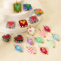 2025 Neue INS Dopaminfisch-Anhänger, handbemaltes Glas und Harz, Herz-Charms, 18 Karat vergoldeter Edelstahl, DIY-Schmuckherstellung