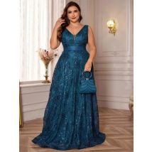 Maßgeschneidertes ärmelloses Kleid aus Tiffon mit V-Ausschnitt |   Taillenbetontes Kleid mit Paillettenmuster, rückenfreies, tailliertes Etuikleid, Abendkleid