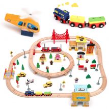 72/108 pezzi Montessori Set di treni in legno giocattolo per bambini, auto, set di treni in legno ferroviari di ingegneria regalo per ragazzi e ragazze