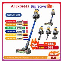 COTIAR V22 650W Aspirapolvere senza fili 55kPa Potenza di aspirazione Aspirapolvere senza spazzole Capacità 1,2 litri Display a LED per tappeti da pavimento Peli di animali domestici