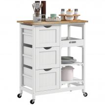 HOMCOM Carro de Cocina con 3 Cajones Bandeja Extraíble 67x37x85,5 cm Blanco