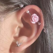 1PC Edelstahl Industrial Piercing Rose Kristall Knorpel Im Ohr DIY Perlen Y2K Kollokation Körperschmuck 16G