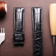 Krokodilleder-Uhrenarmbänder für IWC Portugues Pilot, schwarze Alligator-Maserung, handgefertigte