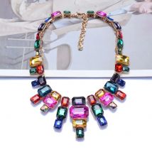 2025 New Fashion Colorful Glass Crystal Large Collar Big Bib Choker Necklace Women Indian Statement Metal Alloy Necklace Jewelry