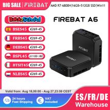 FIREBAT-MINI PC A6, AMD Ryzen 7 6800H, 16GB, DDR5 RAM, 512GB, SSD, WIFI6, BT5.2, ordenador de escritorio portátil, MINI-PC