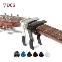 7 szt. Capo gitarowe do gitar akustycznych i elektrycznych z 5 kostkami za darmo i 1 uchwytem, ​​czarny; Srebro