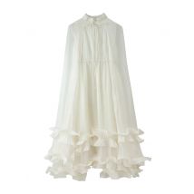 New women's fashionable and versatile black fungus lotus leaf side length dress with patchwork flowing cape skirt