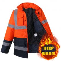Hi Vis Winter-Sicherheitsparka für Herren, reflektierender warmer Mantel, Regenjacke mit Reißverschluss und Taschen