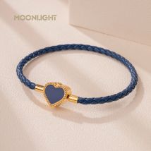 MOONLIGHT Gioielli di moda Braccialetti a forma di cuore per le donne Bracciale in vera pelle intrecciata rosa rosso Regalo di gioielli per feste di nozze