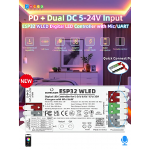 DOMRAEM PD 5V/12V/20V 3A Powered ESP32 WLED Digital LED Controller with Mic/UART Port & 16A Fuse for WS281X SK6812 APA102 Strips