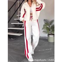 Y2K Gestreiften Zipper Mantel + Jogginghose Zwei Stück Set Frauen Casual Batwing Hülse Sport Jacke Outfits Herbst Winter Sweatshirt Anzug