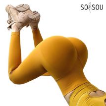 SOISOU Nylon Gym Leggings Yoga Women's Pants Tight Sports Pants High Waist Elastic Breathable Thick Not See Through 19 Colors