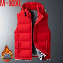 Große Größe Herren Gepolsterte Weste Mit Kapuze Reißverschluss Fleece Gefüttert Ärmellose Jacke Männlich Winter Dicke Warme Gebürstet Arbeit Wandern Plus 9XL 10XL