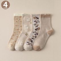 4 Paar modische und exquisite Retro-Wald-Socken mit Blumenmuster für Damen und Herren im College-Stil, tägliche Freizeitsocken