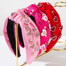 Valentine's Day Pink Love Heart Pearl Knot Hairband Headband Adult Hair Accessories Hair Jewley