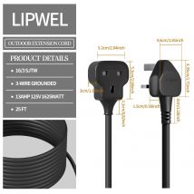 1pc black multifunctional power extension cord socket 13A 3250W suitable for garden and camping use Power cord extension socket