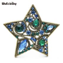 Wuli&baby Vintage Strass Stern Broschen Für Frauen Unisex Schöne Grüne Stern Party Casual Brosche Pins Geschenke