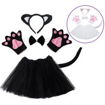Puntelli per feste per bambini Ragazza Fascia per orecchie di gatto nero Gonna tutu Guanti di coda Set Costume cosplay regalo di compleanno di carnevale di Halloween