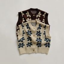 Baby Strickweste Retro Blume Ärmellose Strickjacke für Mädchen Jungen Herbst Kinder Pullover Kinder Kleidung Mode Baby Kleidung