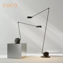 Lámpara de pie de brazo largo de lujo, luz moderna, LED, viento Industrial, arena, borde de pelo, lámpara Vertical ajustable, lámpara de pie minimalista para estudio