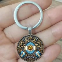 Argentina Retro Spain and Sun Emblem Keychain Ideal Gift for Argentine Heritage