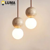 Luma Wabi-Sabi-Stil, gelber Travertin-Pendelleuchte, natürlicher Kronleuchter für Nachttisch, hängende Beleuchtung, Stehtisch, Heimdekoration