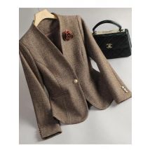 Koreanische Frau Herbst Winter Retro braun lässig lange Ärmel Woll blazer Mantel pendeln Büro Dame Single Button elegante Tops