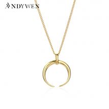 ANDYWEN 925 Sterling Silve wielki księżyc wisiorek Sunflowe twarz naszyjnik kobiety długi złoty łańcuch biżuteria 2020 Rock Punk klejnoty prezent