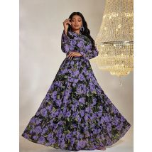 Toleen Frauen plus Größe Maxi kleider Vintage Sweet Print Geburtstags feier Kleid Vintage Chiffon Laterne Ärmel elegantes Kleid