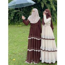 Middle Eastern Style Elegant and Fashionable Color-Blocked Long-Sleeved Loose Arab Dress