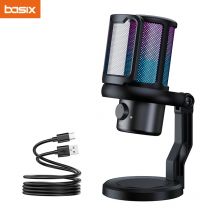 USB Microphone for PC RGB Gaming Microphone with Headphone Output And Touch-Mute Button Noise Cancellation for Recording Streami