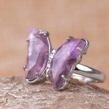 Goldfarbener Kristallring, natürlicher Edelstein, Schmetterlingsringe für Frauen, Amethyste, Lapislazui, rosa Quarz, verstellbar, Verlobung, H125
