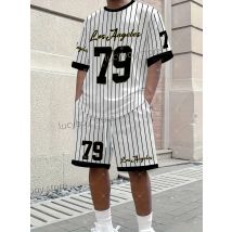 Sommer Herren 3D Streifen 79 Print Set Kurzarm T-Shirt Shorts Set Erwachsene Sport Jogging Plus Size Trainingsanzug 2-teiliges Set