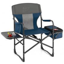 Campingstuhl mit Seitentisch, Kühltasche & Aufbewahrungstasche, klappbarer Angelstuhl, 180 kg Tragfähigkeit, Regiestuhl tragbar