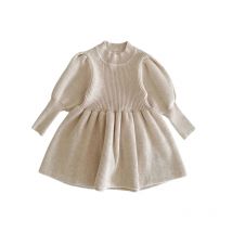 Autumn Kids Baby Puff Sleeve Knit Girls Fashion Sweater Dress Princess Style Toddler Clothing Dress