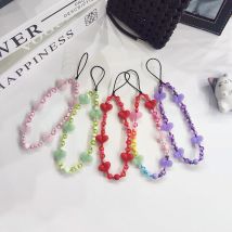 HERLOOK Colorful Clear Beads Phone Lanyard Y2K Heart Phone Charm Cellphone Decorated Chain Strap Accessories
