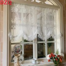 Weiße Welle bestickte Blumen Fenster Volant Wohnzimmer elegante Spitze Vorhang Volant Kette gekräuselt kurze Vorhänge Küche # a360