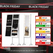 HOMCOM Espejo Joyero de Pie Armario de joyeria con 16 luces LED angel gulo Ajustable