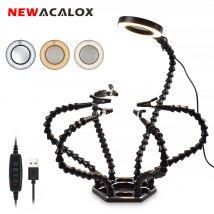 NEWACALOX-herramienta de soporte PCB para soldadura de tercera mano, ayuda a las manos, manualidades, Hobby, estación de soldadura, ventiladores de refrigeración USB DC, 6 brazos flexibles