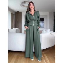 New Women Casual Pant Sets 2 Pieces Fashion Zipper Cardigan Jacket with Belt Wide Leg Trousers 2026 Elegant Lady Fashion Outfit